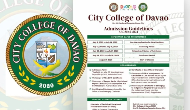 Classes at City College of Davao will begin on August 7