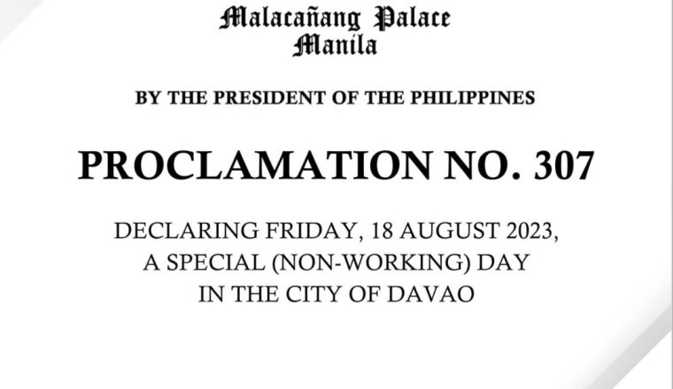 MALACAÑANG DECLARES AUGUST 18 A SPECIAL NON-WORKING HOLIDAY
