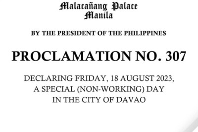 MALACAÑANG DECLARES AUGUST 18 A SPECIAL NON-WORKING HOLIDAY